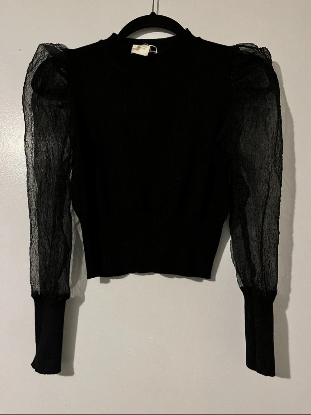 Vintage WhimsyGoth Black Sheer Puff Sleeve Knit Sweater